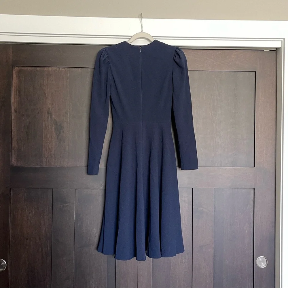Dress the Population Catrine Fit & Flare Stretch Crepe Midi Dress in Navy XS